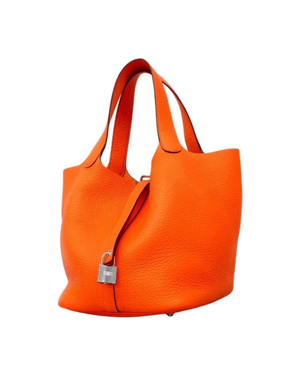 Hermes Handbag Picotin Lock MM Taurillon Clemence Orange Mini Anne Silver